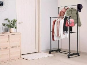 Perchero Doble Ropa Pie Extensible Metal Ruedas Regulable