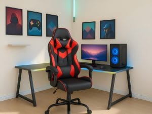 Silla Gamer Lumax Reclinable Y Elevable Colores Roja Negro/rojo Cuero Sintético